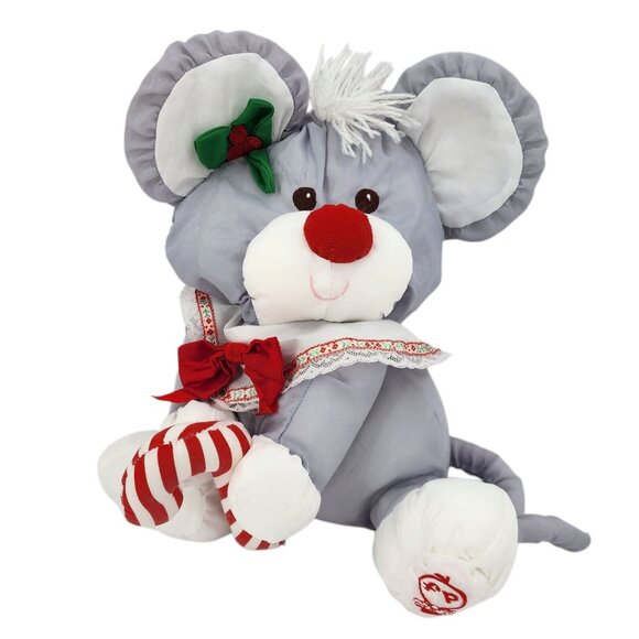 Vintage Fisher-Price Puffalump Gray Christmas Mouse Plush 1987 - Picture 1 of 9